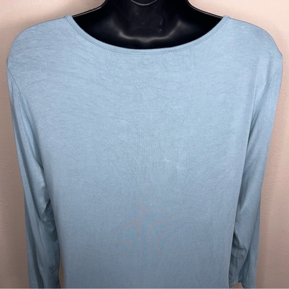 Large Kenar Blue Top 3/4 Sleeve Embroidered Accent Stretch Boho Bohemian - Picture 10 of 13